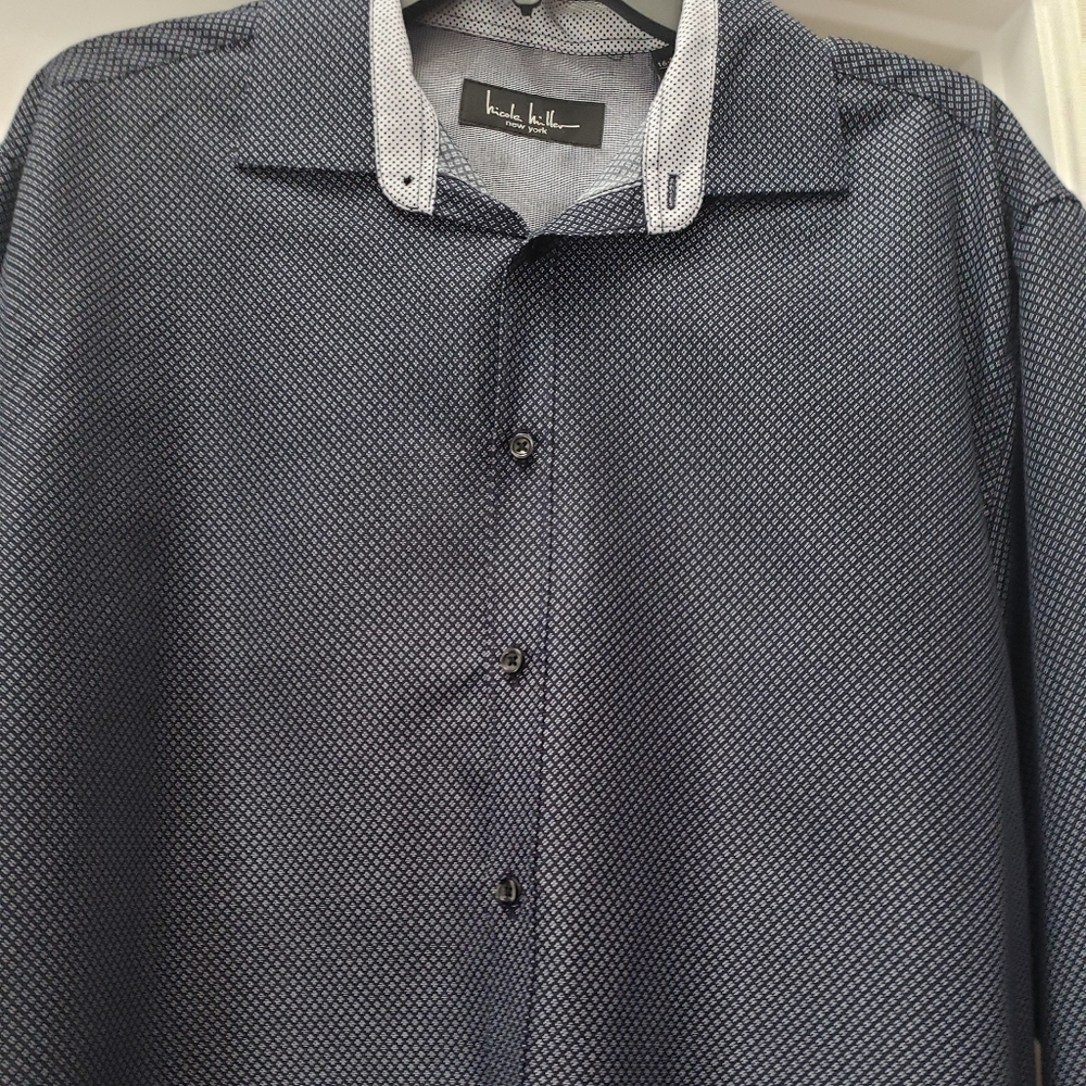 Mens Nicole Miller Dark Blue Button Down Shirt - Picture 3 of 8
